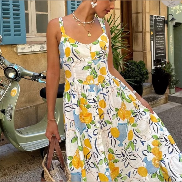 ZARA LINEN BLEND PRINTED MIDI DRESS - Picture 6 of 6